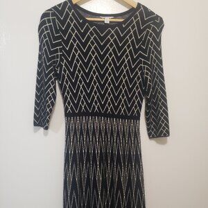 Cato Black Sweater Dress w/ Geometric Print – Size S